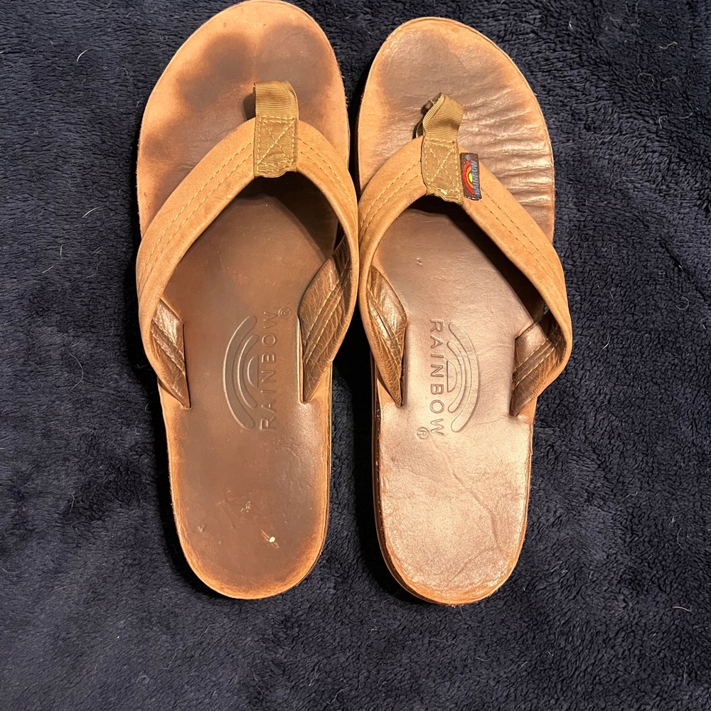 Rainbow Brown Leather Flip Flop Sandals